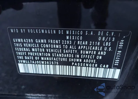 2014 Volkswagen Jetta 2.0L Tdi из США, поврежденный, VIN 3VWLL7AJ9EM362575